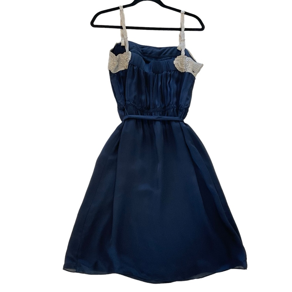Graham & Spencer Anthropologie 100% Silk Navy Slip Dress Women L Midi Sleeveless - Picture 2 of 15